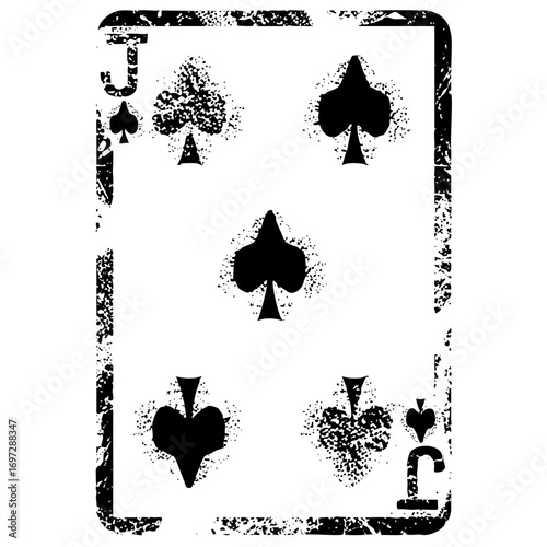 Vector Distressed black vector of a playing card Jack of Spades.