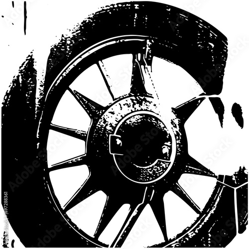 Vector Detailed tire track with wheel hub.