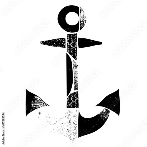 Vector Stylized black anchor with textured details.
