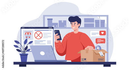 Online Shopping Interface with no Symbol on Laptop Screen