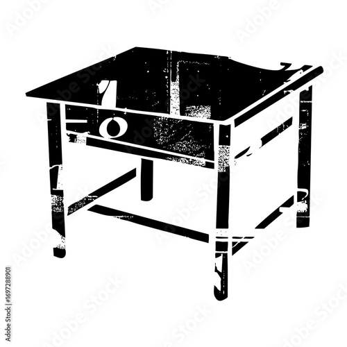 Vector Black vector of a work table with drawer.