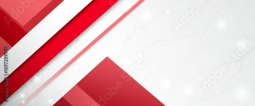 Dynamic red and white geometric stripes and shapes abstract background