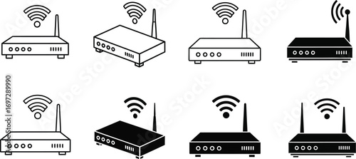 Wireless router vector set network connection icon editable vector