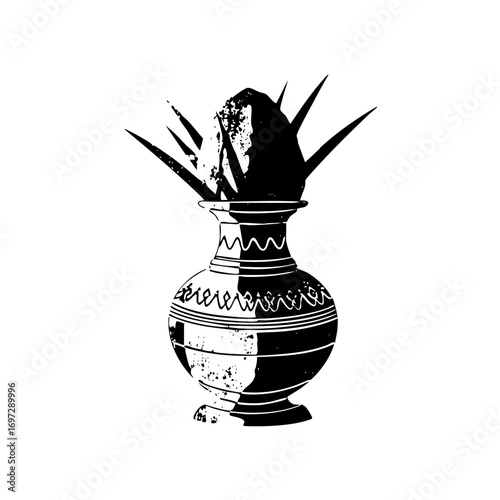 Vector Vintage vase with floral arrangement .
