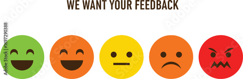 Customer feedback survey with happy and angry faces editable vector