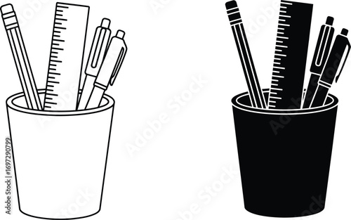 Vector art of stationery in cup office supply icons editable vector