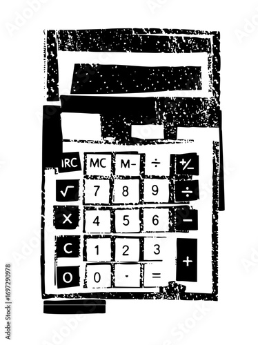 Vector Distressed monochrome of a vintage calculator.