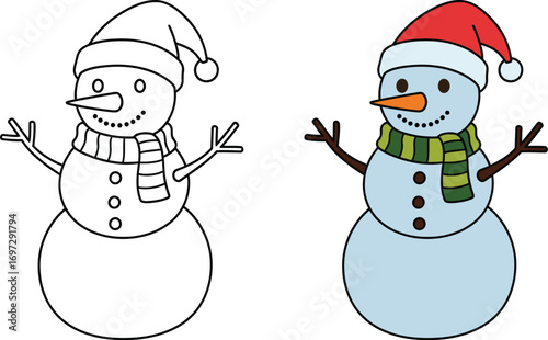Snowman coloring page winter holiday fun activity editable vector