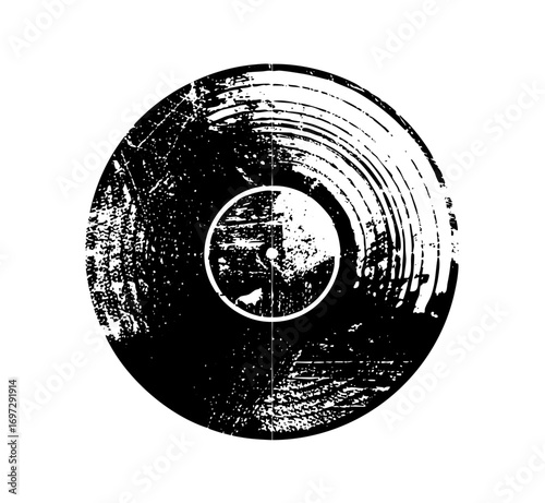 Vector Distressed vinyl record with central label.