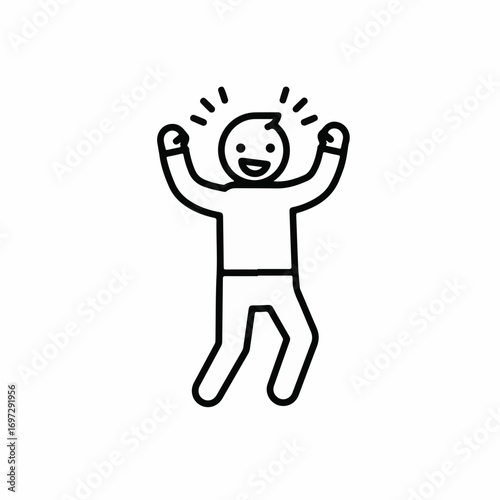 Excited person celebrating with arms raised high and a joyful expression, conveying triumph and pure happiness