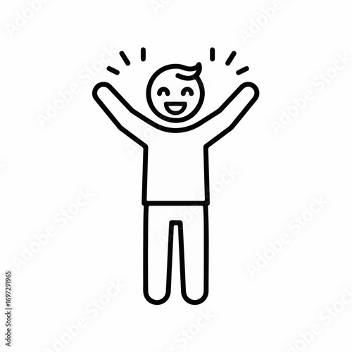 Joyful person celebrating success with arms raised high, radiating happiness and achievement in a dynamic, modern icon style