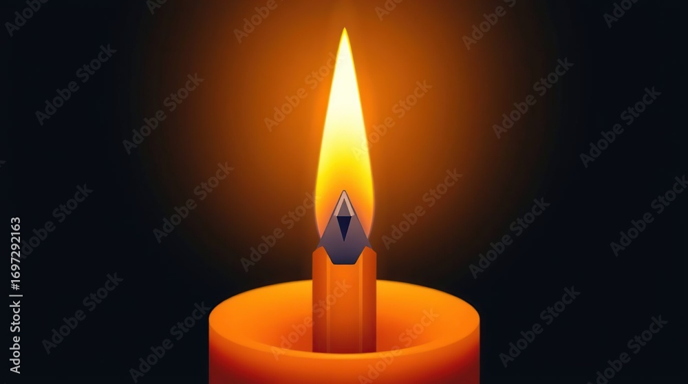 Fototapeta premium Burning Candle with Orange, and Dark Background.