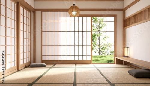 Serene Japanese Minimalist Room Interior Design with Shoji Screens and Natural Light
