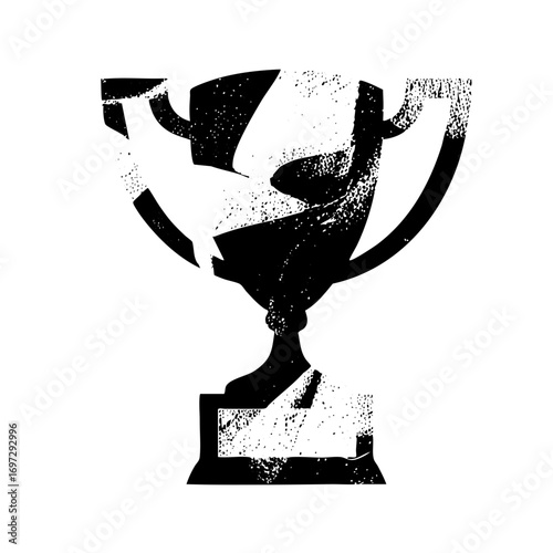 Vector Distressed monochrome trophy showcases achievement and victory.
