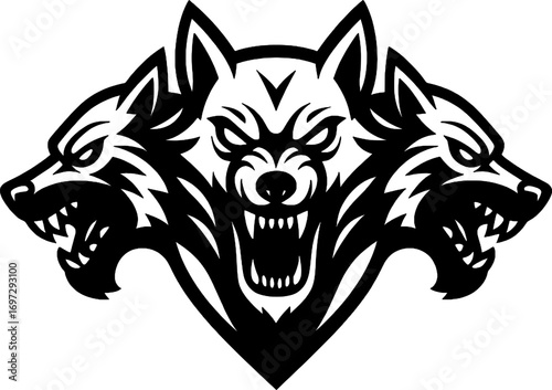 Mythical Three-Headed Wolf Emblem