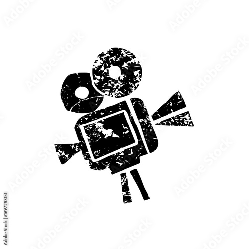 Vector Vintage film camera with distressed texture.