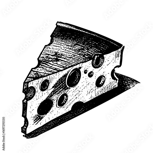 Vector Detailed of a wedge of cheese with prominent holes.