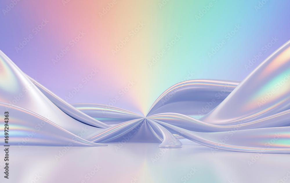 Fototapeta premium Abstract Iridescent Fabric Waves with Rainbow Gradient Background flowing