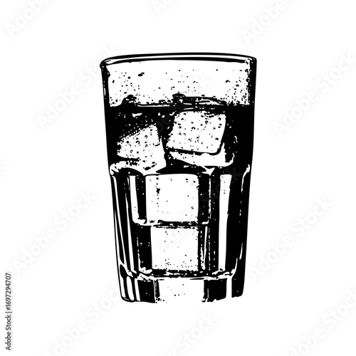 Vector Dark beverage with ice in a tall glass .