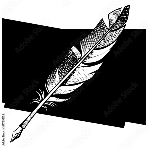 Vector Detailed quill pen with feather and nib.