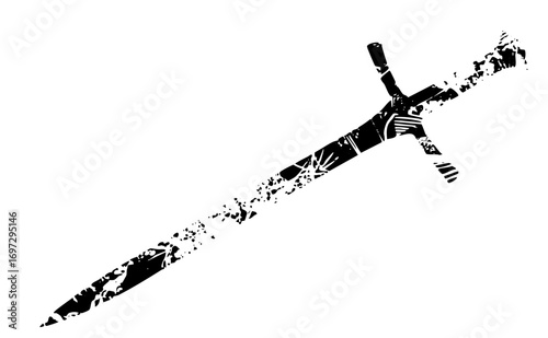 Vector Detailed of a medieval sword with a textured blade.