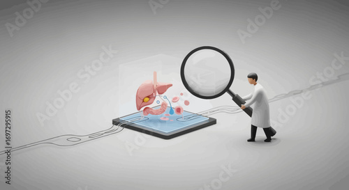 Scientific Examination of the Human Liver A Detailed Medical Analysis with Magnifying Glass