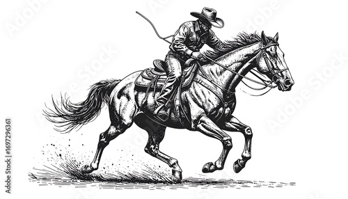 Cowboy riding a horse in a dynamic gallop