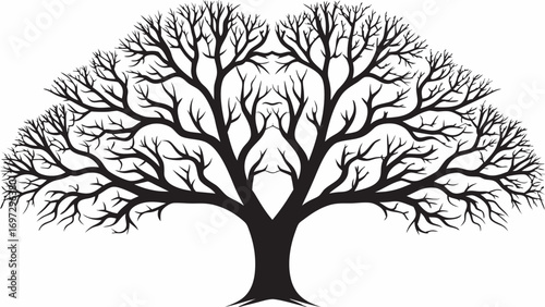 Striking minimalist black tree silhouette branches reaching outward symbolizing growth connection and life