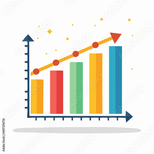 A successful business chart illustrates a financial diagram showing market growth with an upward arrow