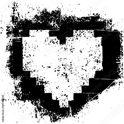 Vector Abstract shield with distressed edges and pixelated .