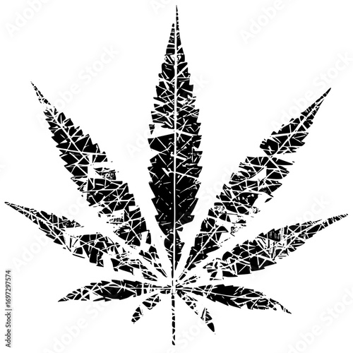 Vector Geometric cannabis leaf in monochrome.