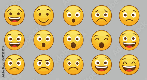 Set of yellow emoji with different expressions creating a communication set