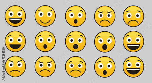 Collection of diverse emoji faces expressing a range of human emotions