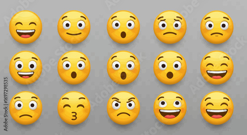 Diverse array of expressive emoji faces conveying a spectrum of emotions and feelings