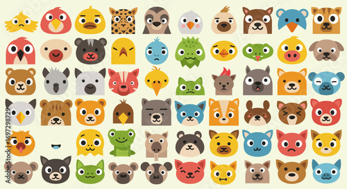 Whimsical animal face emoticons offer a creative illustration suitable for children