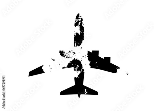 Vector Abstract black airplane with distressed texture.