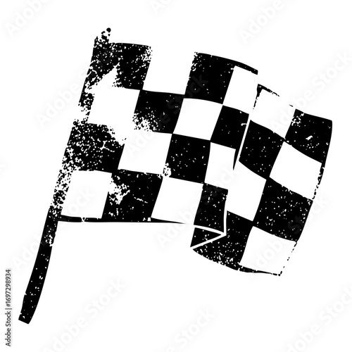 Vector Distressed checkered flag depicts a racing finish.