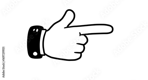 Cartoon Hand with Pointing Finger in Black and White for Design and Illustration