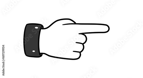 Cartoon illustration of a hand pointing to the right with a cuff on a white backdrop