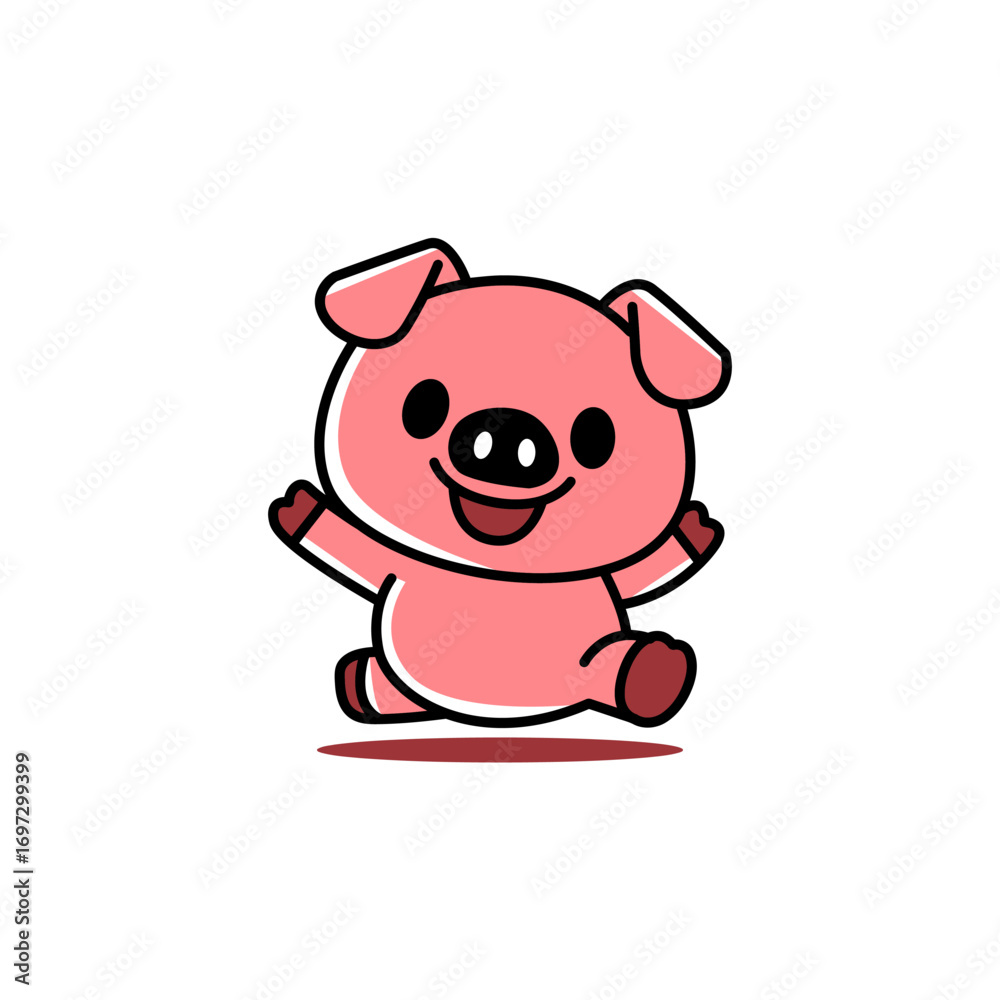 Obraz premium Cute Cartoon Pig Vector Illustration Running and Happy