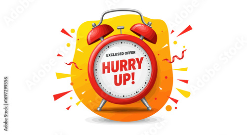 Alarm clock with hurry up message for limited time offer promotion concept