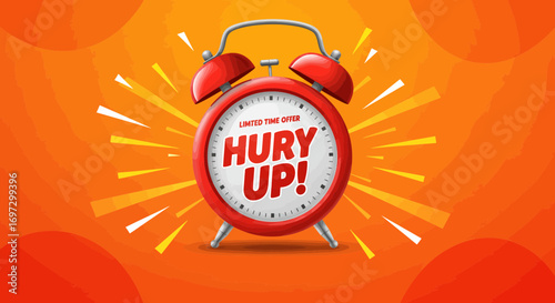 Urgent Promotion with Classic Red Alarm Clock and Vibrant Orange Background