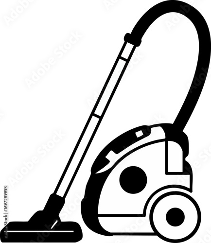 Minimalist Black and White Vector Illustration of Vacuum Cleaner Icon on White Background