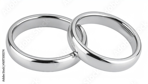 Two Intertwined Silver Wedding Rings on White Background
