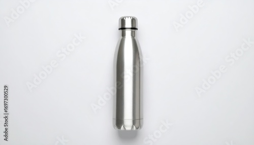 Silver Stainless Steel Water Bottle on White Background