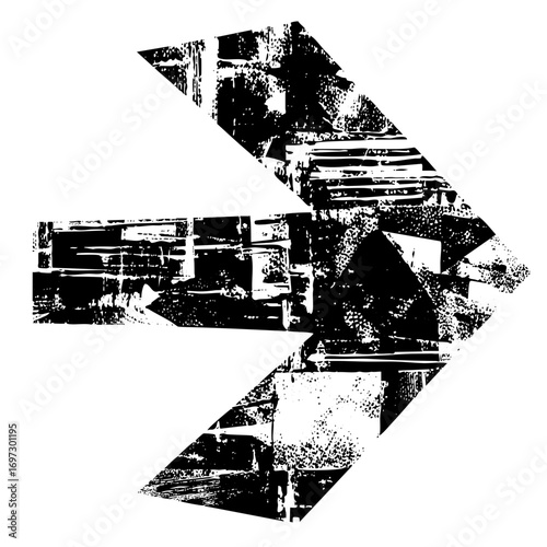 Vector Abstract distressed arrow with jagged edges.
