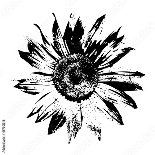 Vector Bold sunflower with textured petals and .