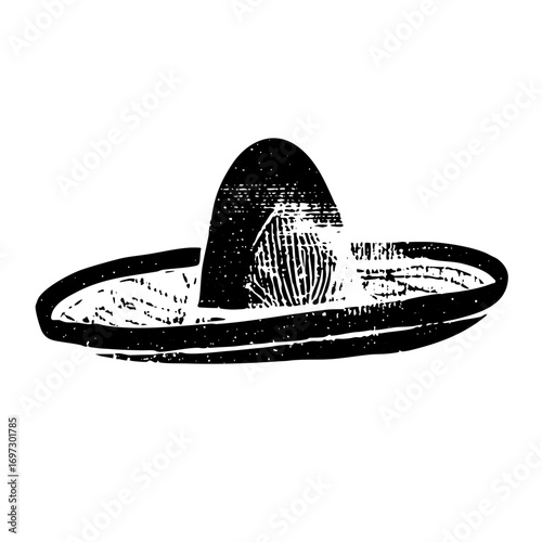 Vector Vintage straw sombrero with textured band .