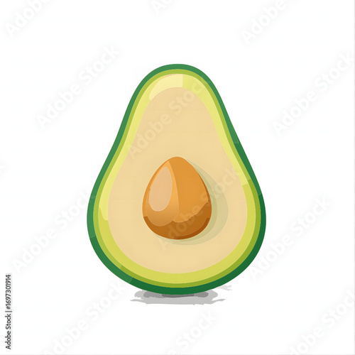 Vector Illustration of Fresh Avocado Cut in Half with Seed Isolated on White Background