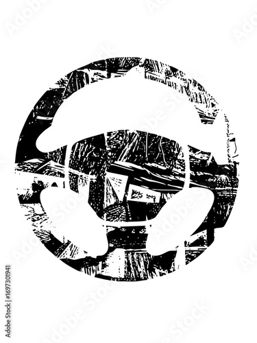Vector Distressed steering wheel with central hub detail.